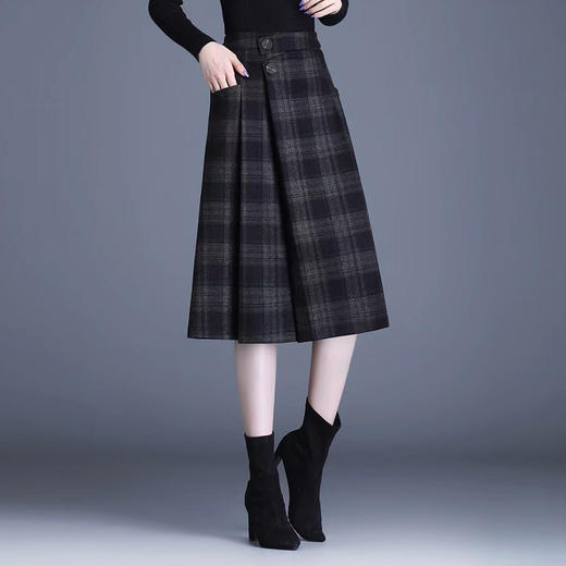 MYX格子通勤A字裙2025年秋冬款中长款高腰显瘦半身裙时尚气质伞裙 商品图1