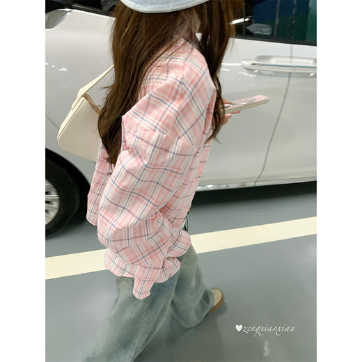 <曾小咸推荐>韩系格子拼色衬衫女长袖上衣 商品图3