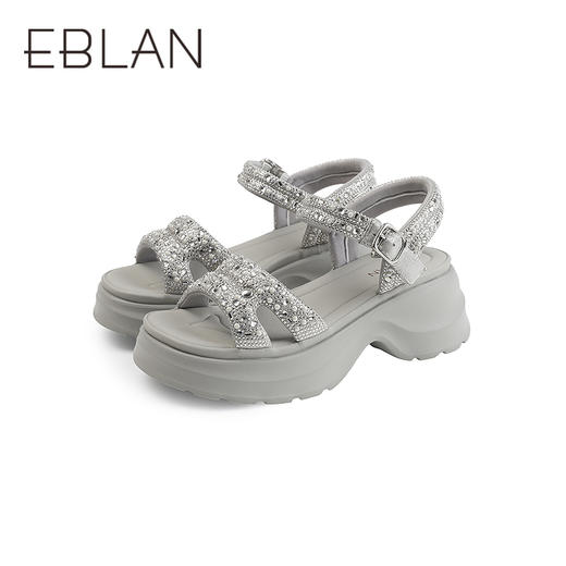 伊伴2026夏季闪耀水钻增高神器休闲一字带凉鞋B26398221 商品图4