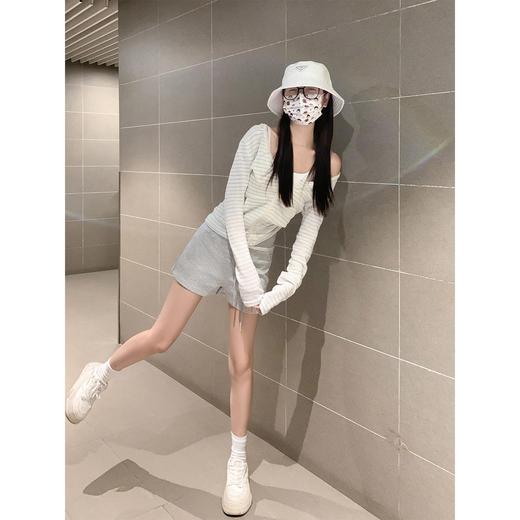 <曾小咸推荐>韩系蓝白条纹拉链长袖t恤上衣 商品图3