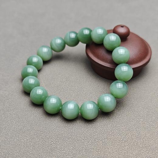 精品！和田玉俄碧粉绿猫眼12mm手串 228-19 商品图2