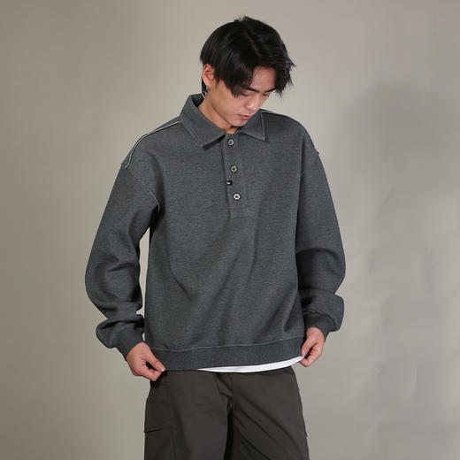 DRONKOO 2026 翻领三粒扣下摆拼T恤假两件微阔中厚卫衣 商品图2