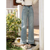 鹿向南「溪畔花曳」蓝色直筒牛仔裤春季新款时尚宽松阔腿长裤子女 商品缩略图0