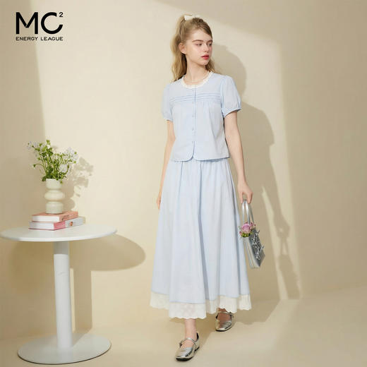 mc2女装蕾丝领拼接上衣配假两件半身裙套装两件套夏季新款设计感 商品图2