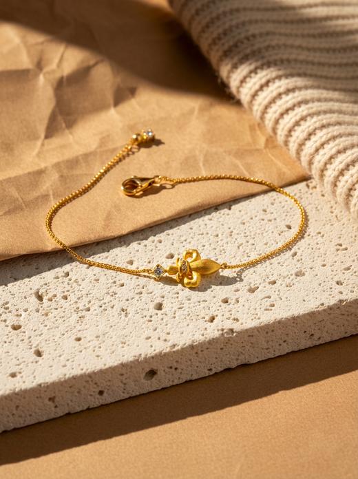 金色鸢尾重工拉丝吊坠项链/手链   绝美光华 银镀金首饰  （非质量问题 不退不换） 商品图2