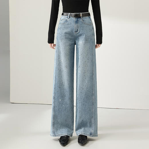 MYX浅蓝色窄版牛仔阔腿裤2026春季新款垂感修身直筒裤长款高腰休闲裤 商品图0