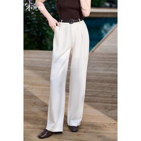 天丝亚麻休闲裤 透气舒适 米思阳2026春季新款老钱风百搭休闲舒适直筒休闲裤女6079