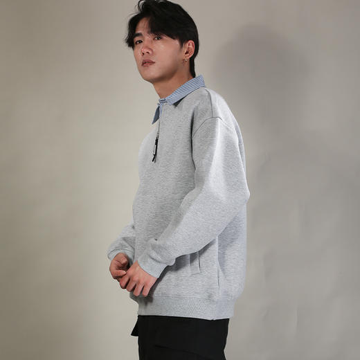 DRONKOO 2026 翻领拼条纹布领口拉链中厚卫衣 商品图2