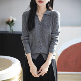 「自」全新升级【铂金会员275/天猫369/差价94】(02112)洛诗琳气质翻领羊毛上衣2026春季新款宽松百搭绞花针织衫