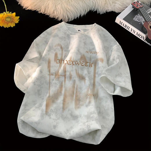 【潮人衣橱❗️高街扎染T恤】手工晕染黑灰渐变，自带做旧滤镜，街头感拉满，上身有型不软塌，男女宽松大码半袖水洗做旧体恤打底衫L 商品图1