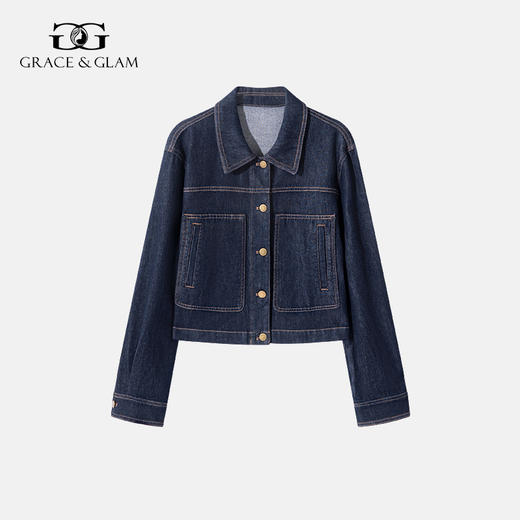 Grace&Glam 经典复古正肩深蓝气质牛仔外套 法式时尚百搭文艺优雅知性减龄休闲通勤 商品图3