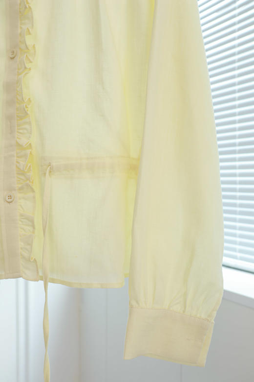 小清新唯美木耳边收腰亚麻上衣 商品图2