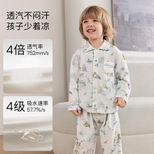 【宝宝服饰】嫚熙弹力丝麻棉儿童家居服套装男女童宝宝睡衣春夏 商品图3