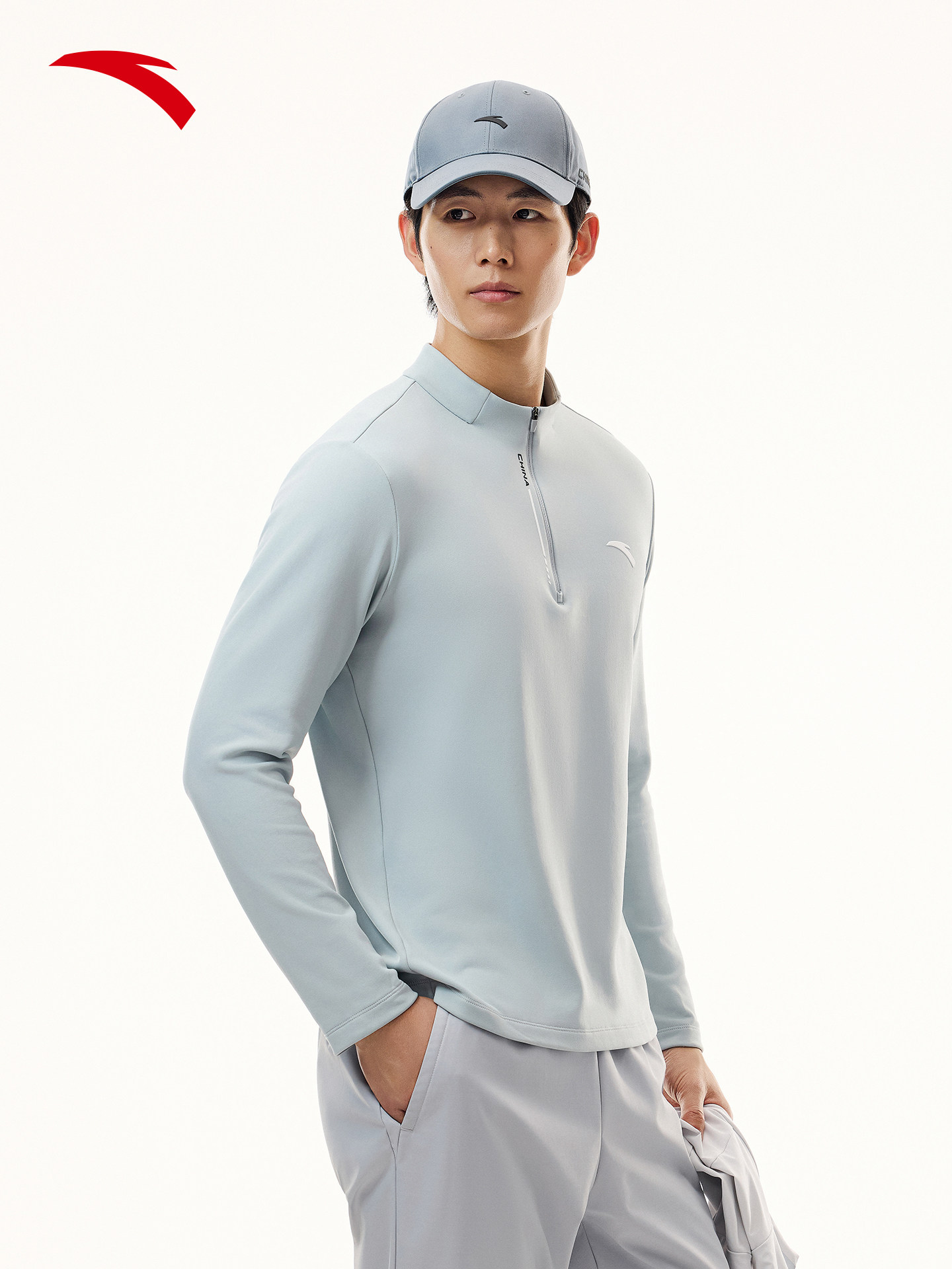 【林孝埈同款】安踏零压T丨半拉链长袖t恤卫衣男士新款152617407-2芦灰色