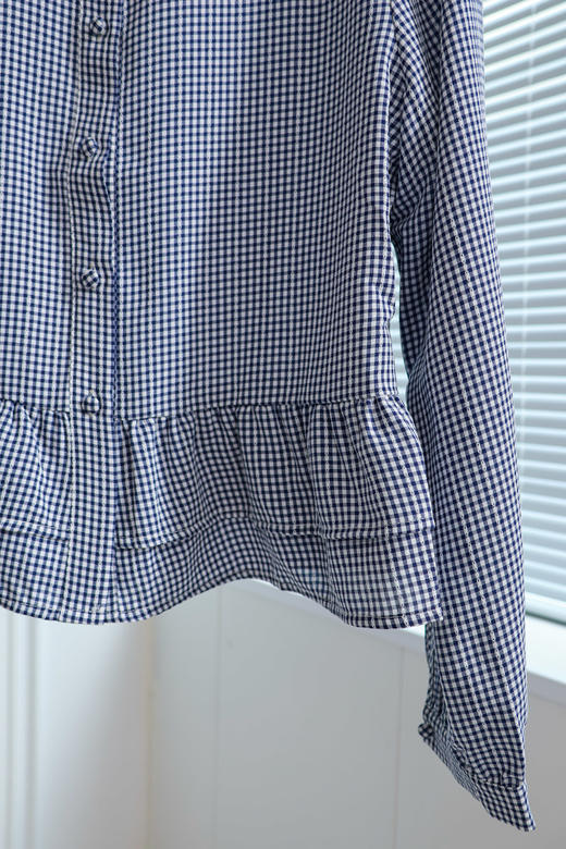 塞纳雾绡|学院风荷叶边格纹衬衣 商品图2