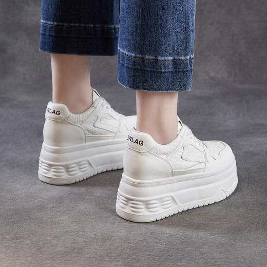 轻便全头层牛皮专业内增高女鞋8CM厚底松糕小白鞋ZM269001 商品图2