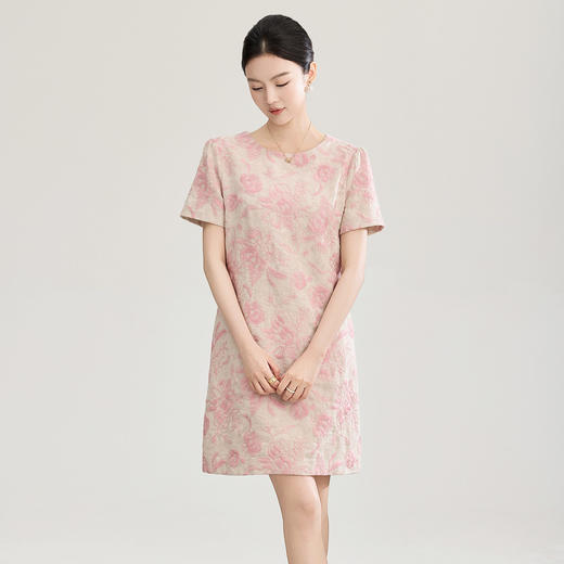 「高货wl」全新升级【铂金会员321/天猫429/差价108】(10441)洛诗琳气质重工刺绣提花连衣裙2026春夏新款显瘦收腰A字裙 商品图1