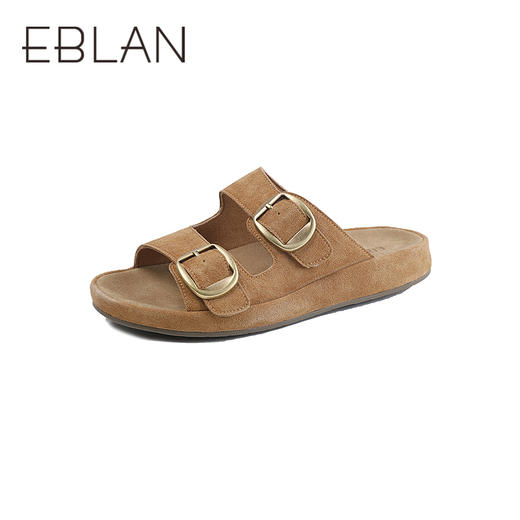 伊伴2026夏季松弛度假风美拉德绒面勃肯拖鞋B26308502 商品图0