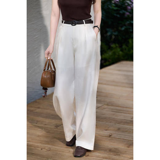 天丝亚麻休闲裤 透气舒适 米思阳2026春季新款老钱风百搭休闲舒适直筒休闲裤女6079 商品图1