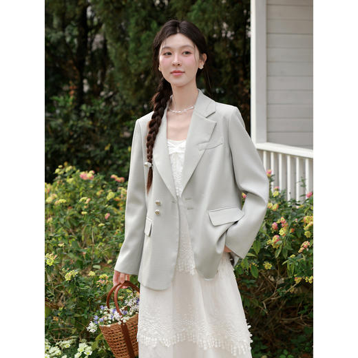 鹿向南「青雾松间」绿色通勤休闲西装外套女装春季高级感西服上衣 商品图1