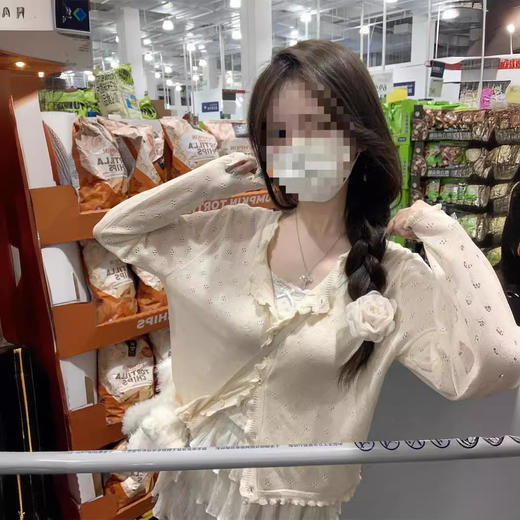 【温柔纯欲风❗️薄款镂空针织开衫】法式氛围感针织衫「软 fufu 的奶油开衫！温柔到骨子里」秒变纯欲氛围感美女，甜妹约会穿搭天花板，别致宽松短款长袖开衫上衣L 商品图1