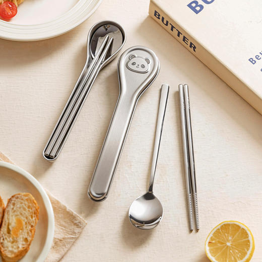 摩登主妇316L不锈钢筷子勺子套装304便携餐具个人专用餐具收纳盒 商品图1