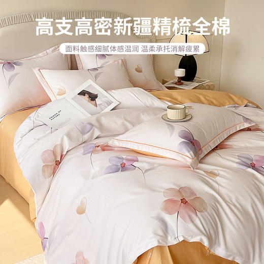 【品牌直发】加倍生活 新疆精梳全棉印花高支密纯棉床单四件套-邂逅系列 20色可选 1.5m1.8m2.0m床可选 商品图1