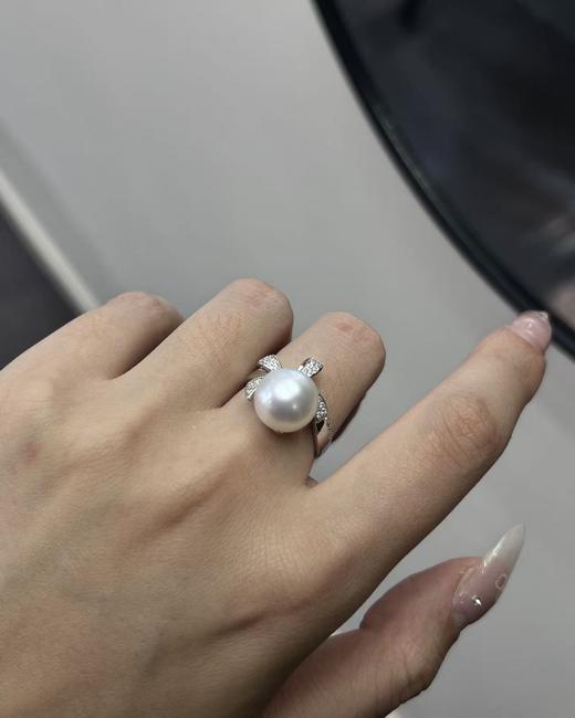 12号—⁶孤品【11-12mm  澳白S925银蝴蝶结款戒指】极光微瑕，出证书，24小时鉴赏期【香港】SS06-QTT-XGZZ 商品图1