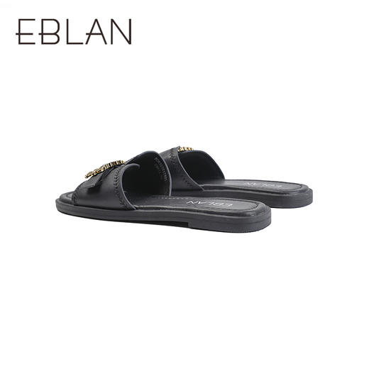 伊伴2026夏假日田园风细腻绒面羊皮革金属扣平底凉拖鞋B26360511 商品图3