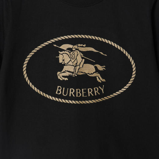 【二】BURBERRY 巴宝莉 女士马术骑士印章刺绣棉质圆领短袖T恤 黑色 8111658 A1189 商品图1