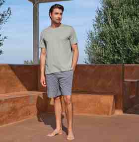 【全棉家居】SCHIESSER德国舒雅男士圆领新款短袖短裤套装100%棉 150克  39/26514H