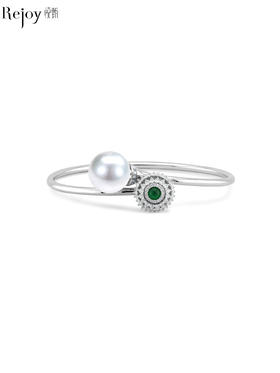 【挚友限定】时来运转-18K金澳白珍珠绿宝石钻石手镯 12-13mm