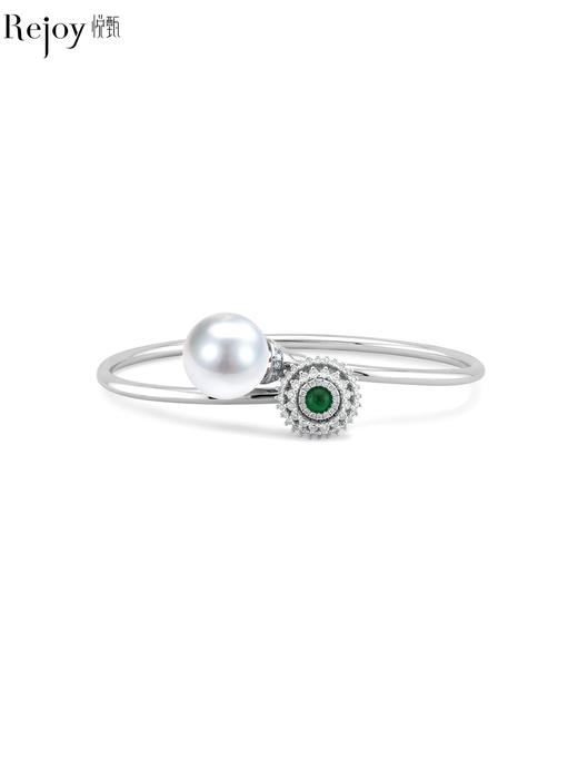 【挚友限定】时来运转-18K金澳白珍珠绿宝石钻石手镯 12-13mm 商品图0