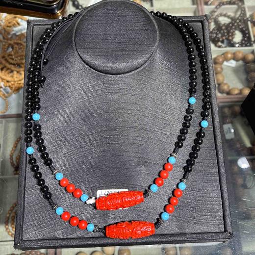 300元/条朱砂天珠项链 商品图0