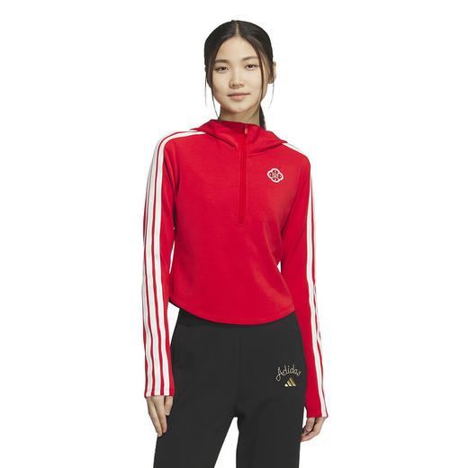 Adidas阿迪达斯半拉链连帽卫衣女装红色本命年内搭修身显瘦上衣套头衫 KG3457 商品图0