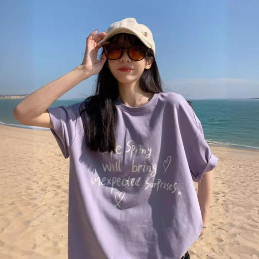 【氛围感穿搭❗️夏日海盐紫T恤】显白又温柔，黄皮也能轻松驾驭「自带滤镜感」不挑身材，遮肉显瘦，慵懒随性，宽松显瘦体恤减龄白色上衣L★美物社 商品图0