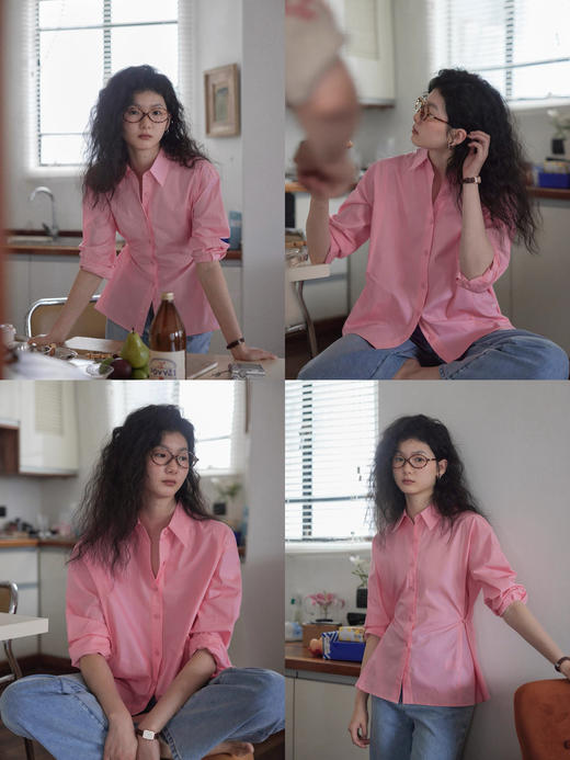 樱花显白收腰两穿office siren风梅洛粉衬衫 商品图0