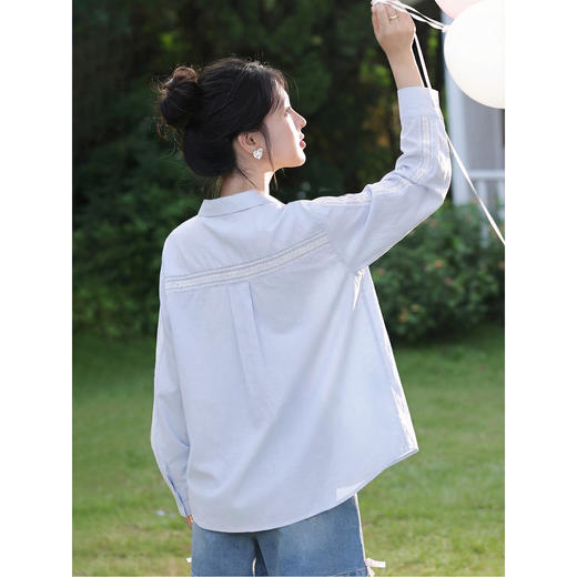 鹿向南「蓝语微风」蓝色休闲长袖衬衫外套女春季新款法式开衫上衣 商品图3