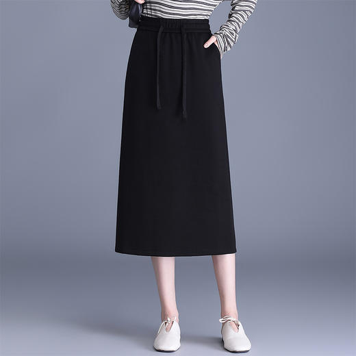 MYX垂感通勤直筒裙2026年春款松紧腰显瘦黑色包臀一步裙中长款半身裙 商品图0