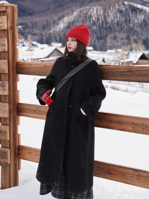 浮生八记/25D285/羊毛插肩袖可立领结构感长款大衣 商品图0