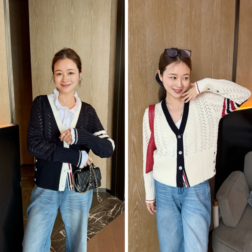 2603102    “氛围感”羊毛 镂空TB开衫