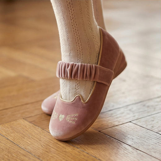 西班牙little winkaa童鞋小猫电绣女童天鹅绒公主鞋春季单鞋软底舞蹈鞋LW13044 商品图11