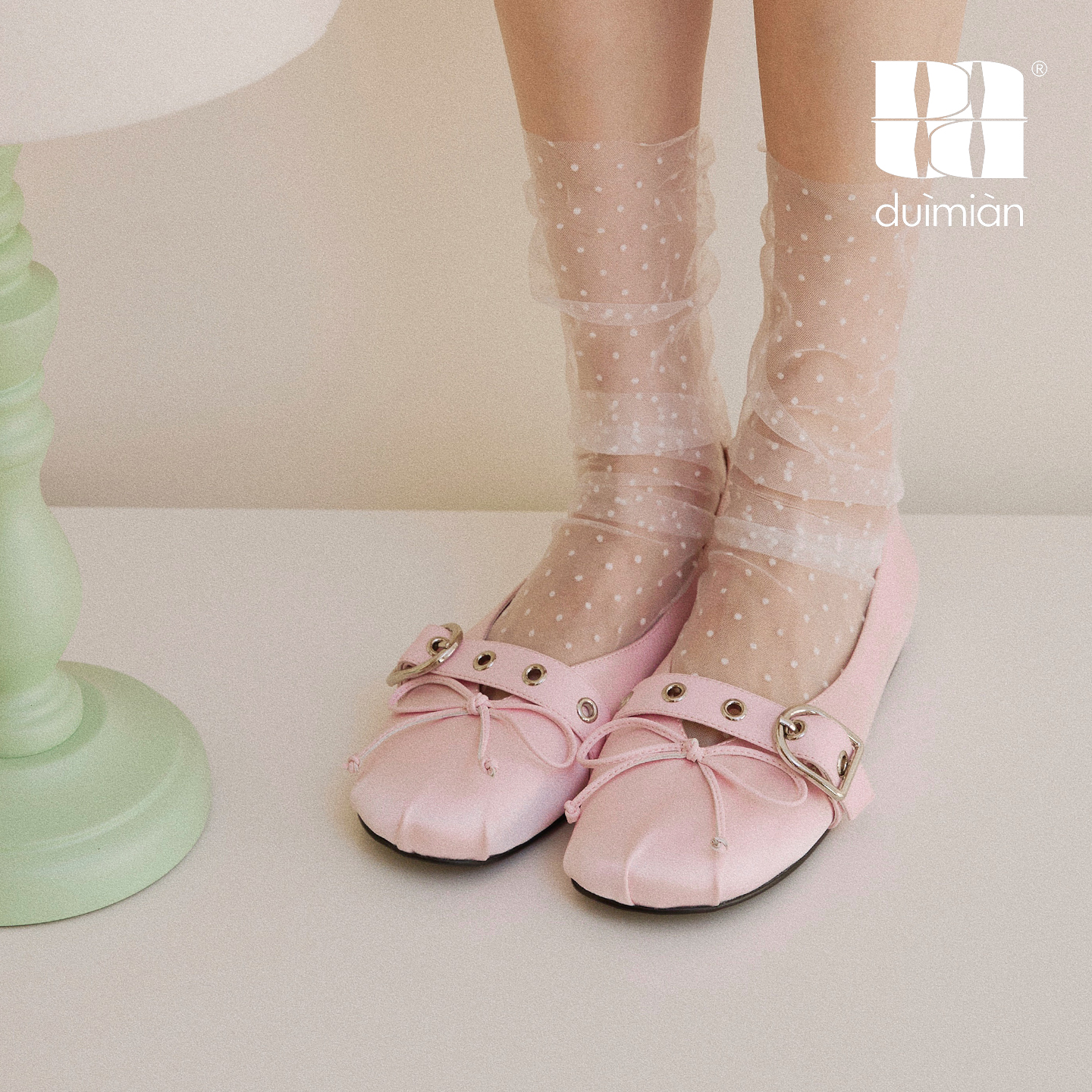 对面duimian缎面芭蕾鞋法式平底玛丽珍复古浅口单鞋