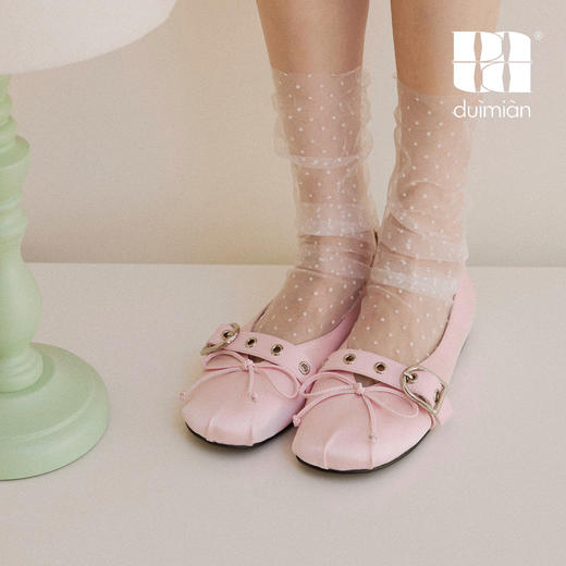 对面duimian缎面芭蕾鞋法式平底玛丽珍复古浅口单鞋 商品图0