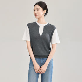 「高货wl」全新升级【铂金会员211/天猫279/差价68】(04147)洛诗琳气质天丝亚麻纱假两件T恤2026春季新款简约针织上衣