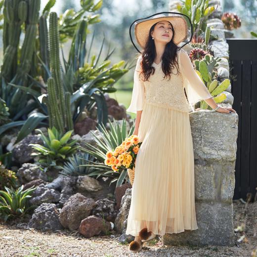 【林栖设计小店】手工钉花|优雅多色刺绣蕾丝宽松2026夏新款百褶连衣裙1962134 商品图3