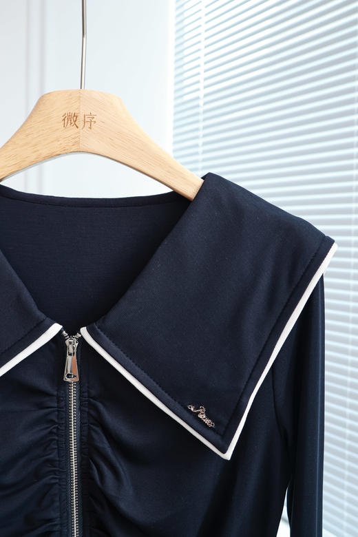 航海少女|海军领拉链褶皱开衫上衣 商品图2