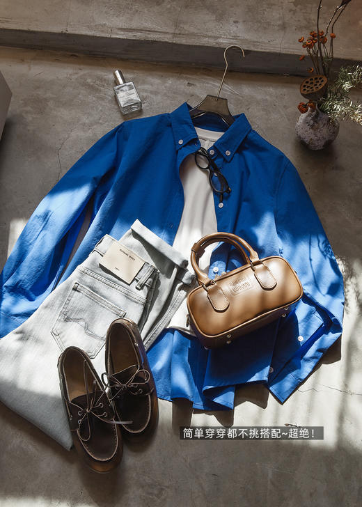 蓝宝石显白克莱因蓝挺括绸棉衬衫 商品图10