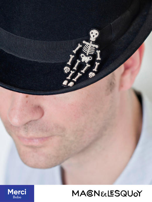 Macon&Lesquoy法国原创设计 银色骷髅 恐怖系列 M&L刺绣手工饰品胸针 商品图1