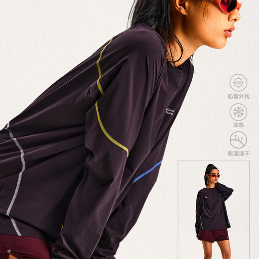 CryingCenter 冲孔图案速干凉感UPF50防晒长袖撞色弧线运动衫 商品图2